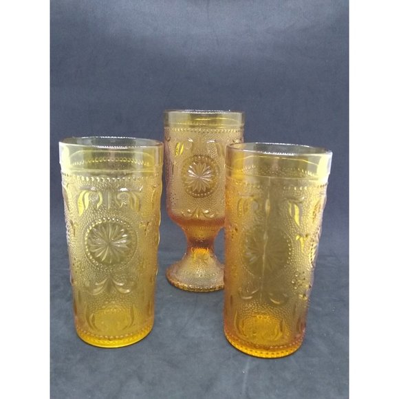 Vintage Brockway Glass American Concord Amber 2 tumblers & 1 Goblet - Picture 8 of 10